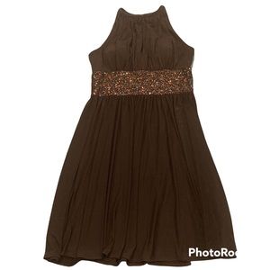 JS Boutique Brown Sequin Sleeveless Knee Length Dress A Line Fit Flare Size 12